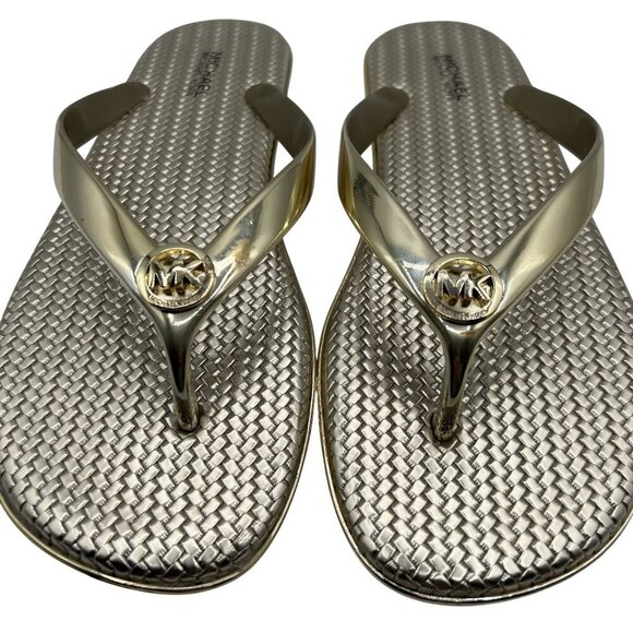 Michael Kors Womens 8M Jelly PVC Flip Flops Metallic Gold Sandals Beach Vacation - Picture 6 of 11